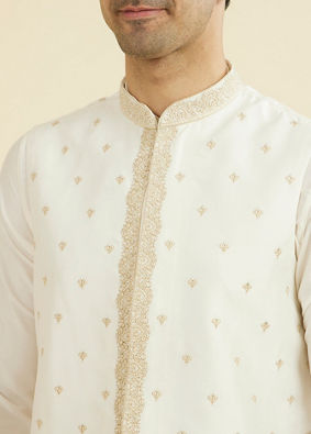 Manyavar Men Warm White Kurta Jacket Set