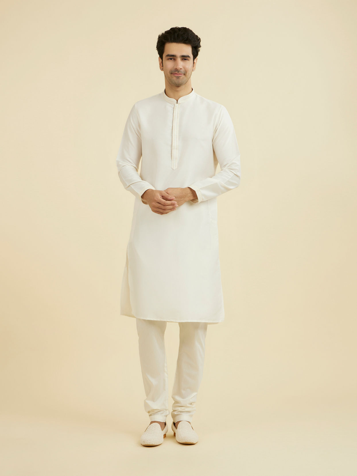 Manyavar Men Warm White Kurta Jacket Set