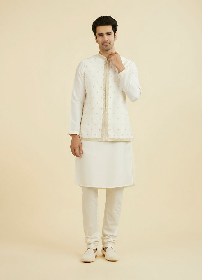 Manyavar Men Warm White Kurta Jacket Set