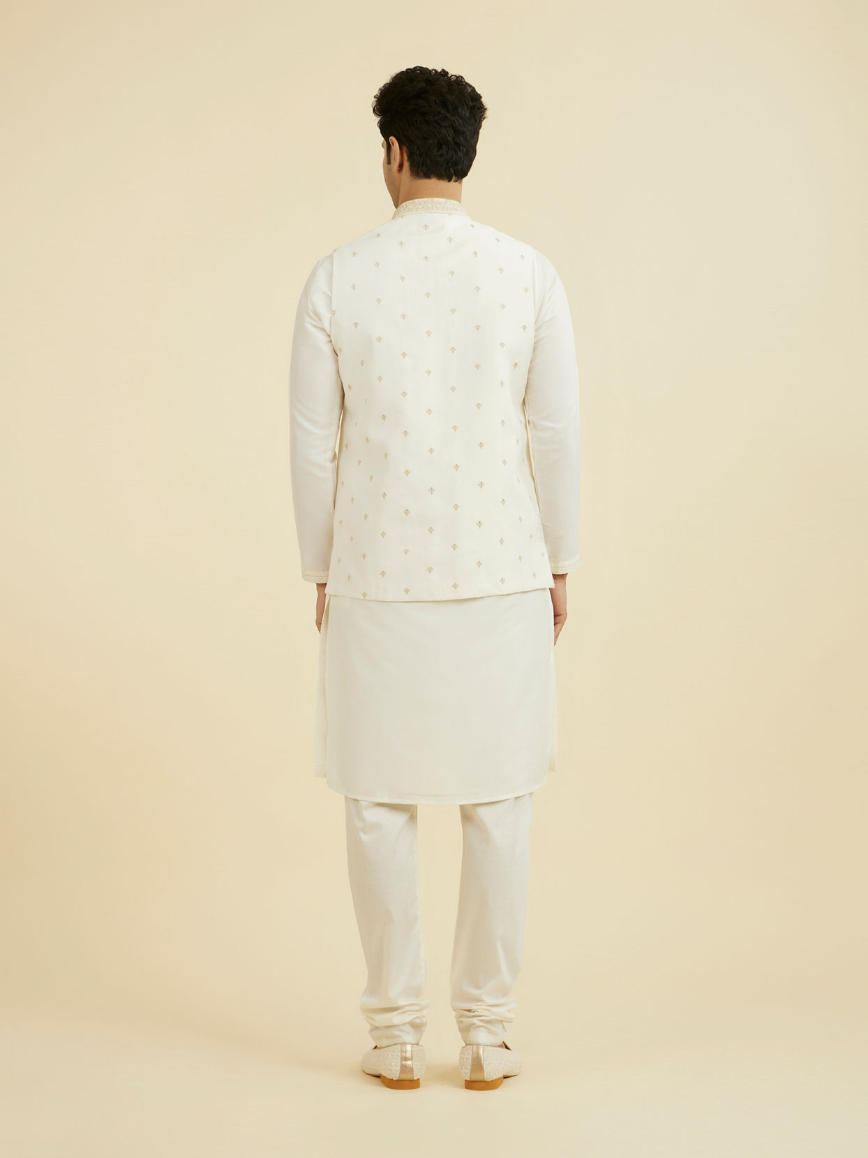 Manyavar Men Warm White Kurta Jacket Set