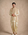 Manyavar Men Cream Silk Thread Embroidered Jacket Set