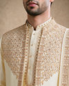 Manyavar Men Cream Silk Thread Embroidered Jacket Set