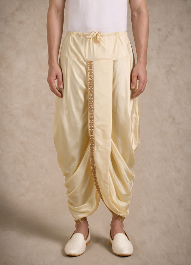 Manyavar Men Cream Silk Thread Embroidered Jacket Set