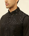 alt message - Manyavar Men Ebony Black Sequined Kurta Jacket Set image number 1