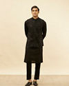 Manyavar Men Ebony Black Sequined Kurta Jacket Set