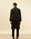 alt message - Manyavar Men Ebony Black Sequined Kurta Jacket Set image number 3