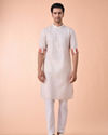 Manyavar Men Beige Linen Kurta Jacket Set