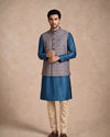 Manyavar Men Blue Silk Jacket Set with Thread Embroidery