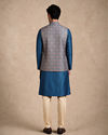 Manyavar Men Blue Silk Jacket Set with Thread Embroidery