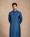 Manyavar Men Blue Silk Jacket Set with Thread Embroidery