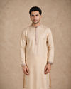 Manyavar Men Cream Brocade Kurta Jacket Set with Hand Embroidery