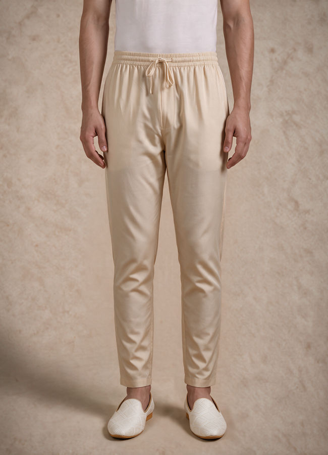 Manyavar Men Cream Brocade Kurta Jacket Set with Hand Embroidery