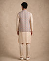 Manyavar Men Cream Brocade Kurta Jacket Set with Hand Embroidery
