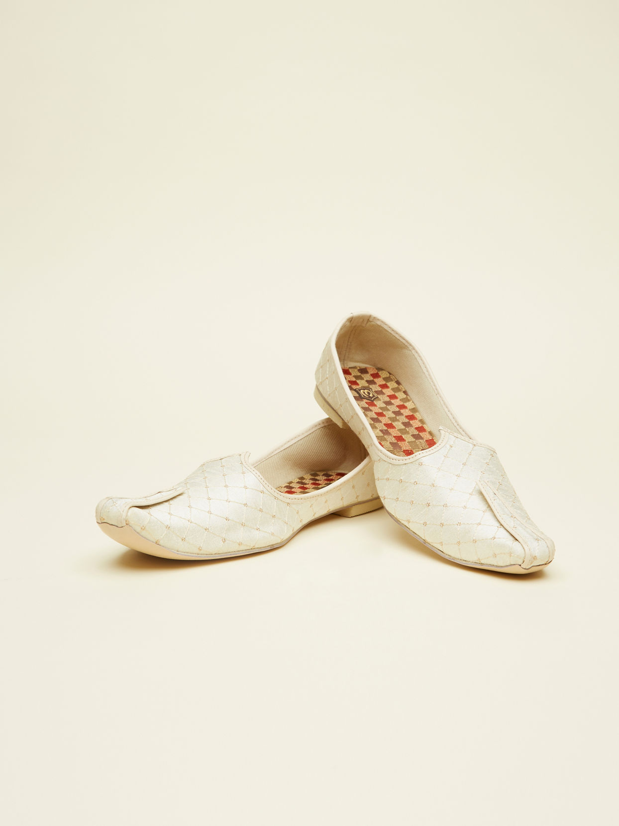 Manyavar Men Beige Cream Lattice Patterned Jootis