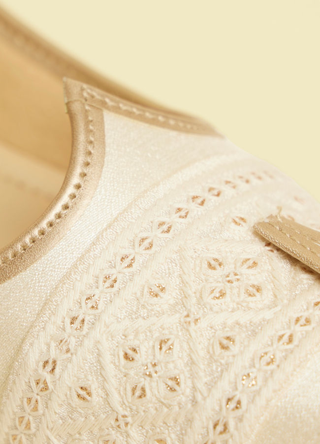 Manyavar Men Golden Beige Self Textured Jooti