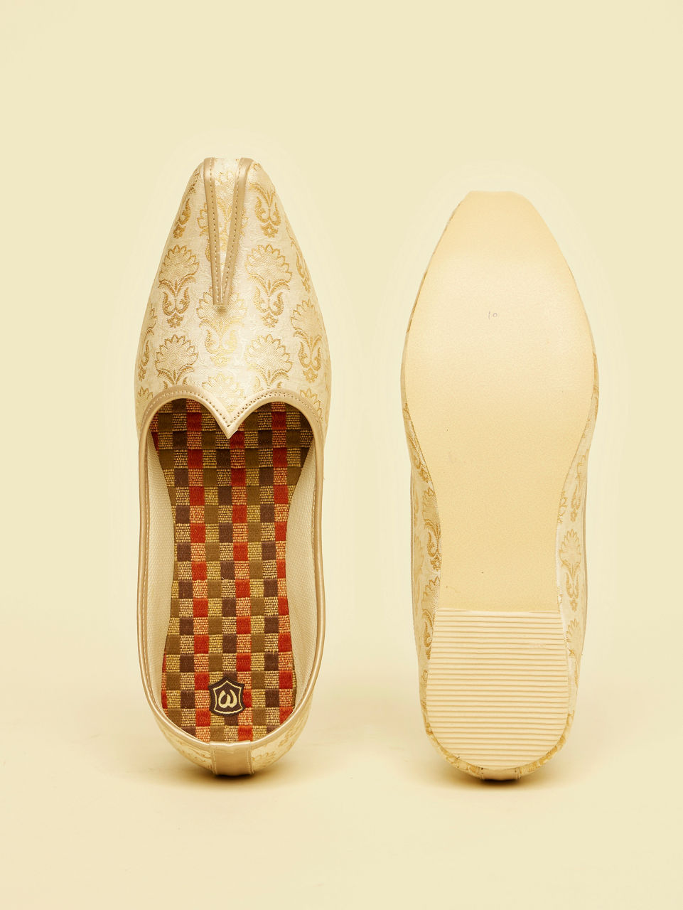 Manyavar Men Beige Floral Patterned Jooti