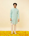 alt message - Manyavar Men Aqua Green Angrakha Kurta Set image number 2