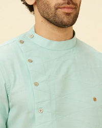 Manyavar Men Aqua Green Angrakha Kurta Set