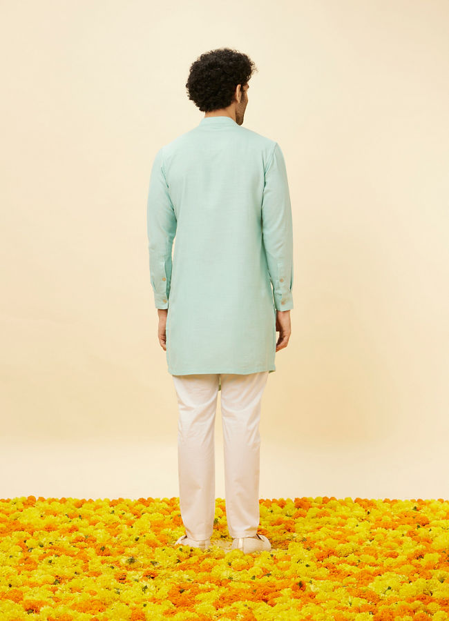 Manyavar Men Aqua Green Angrakha Kurta Set