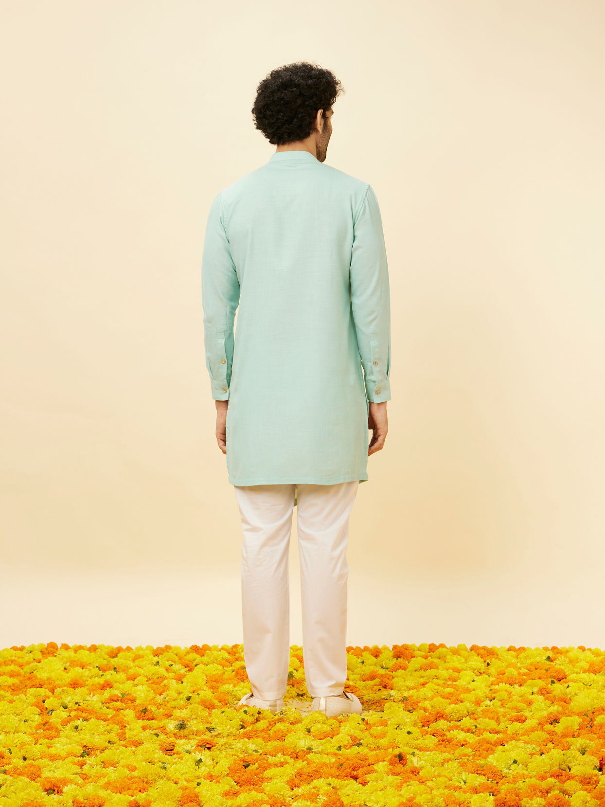 Manyavar Men Aqua Green Angrakha Kurta Set