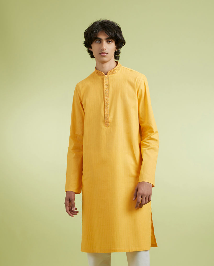 Diwas Men Mellow Mustard Cotton Kurta