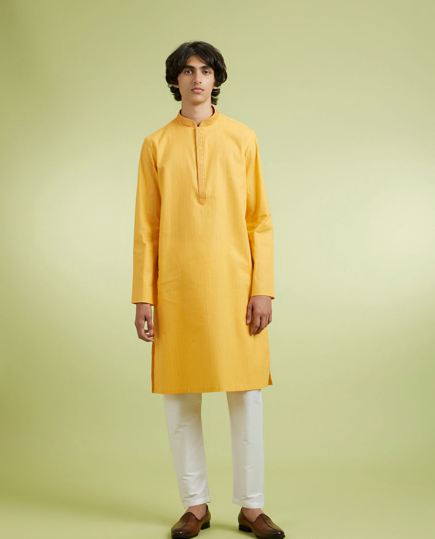 Diwas Men Mellow Mustard Cotton Kurta
