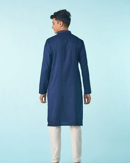 Diwas Men Dark Blue Jacquard Kurta