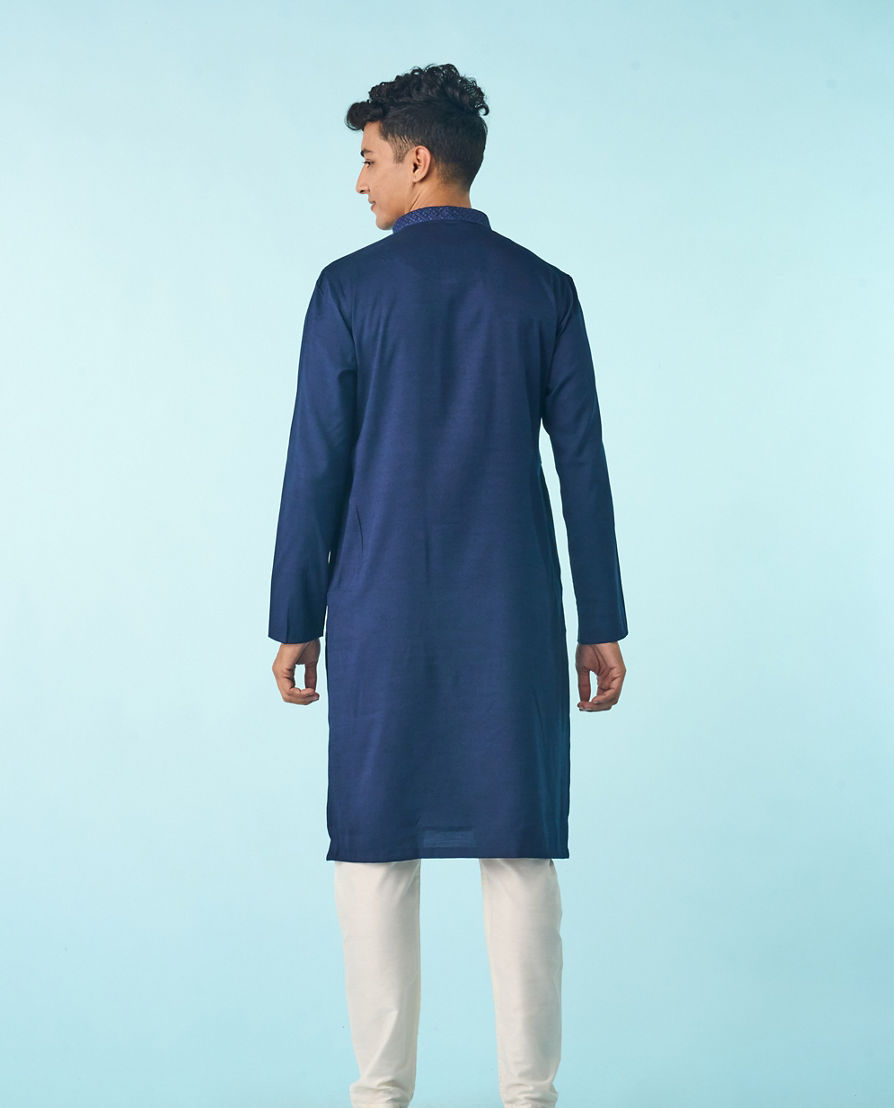 Diwas Men Dark Blue Jacquard Kurta
