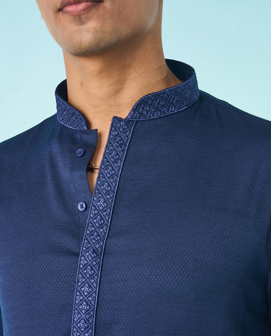 Diwas Men Dark Blue Jacquard Kurta