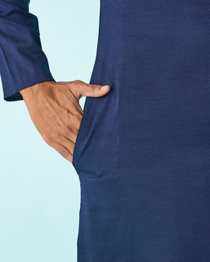 Diwas Men Dark Blue Jacquard Kurta