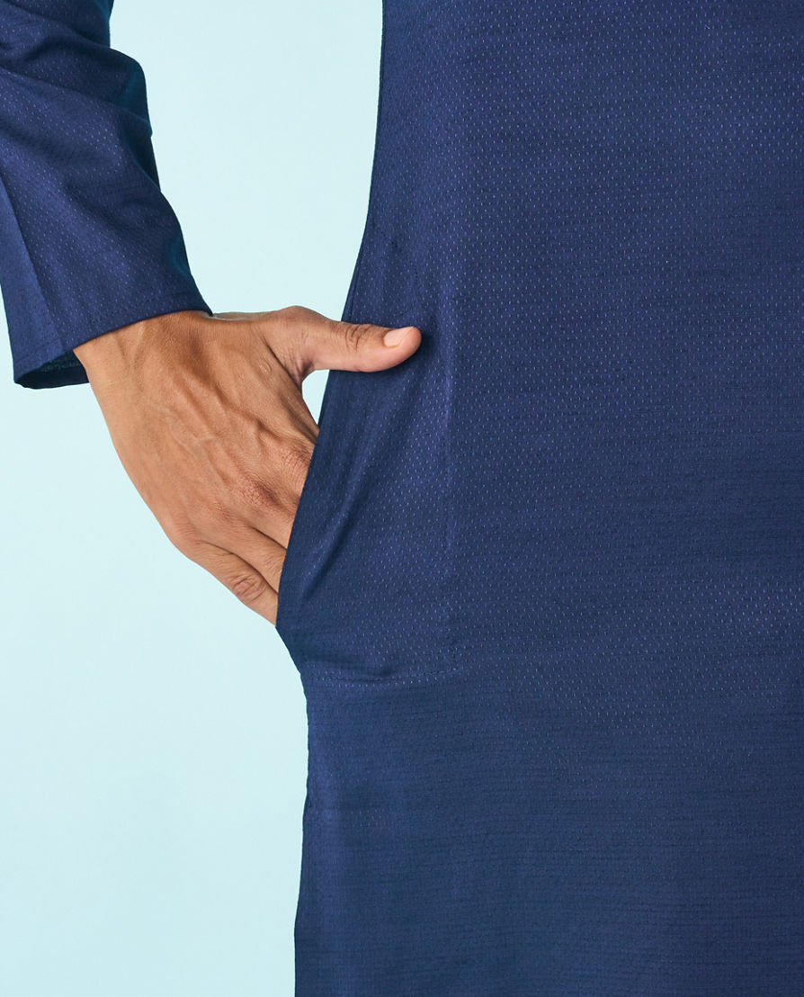 Diwas Men Dark Blue Jacquard Kurta