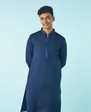 Diwas Men Dark Blue Jacquard Kurta