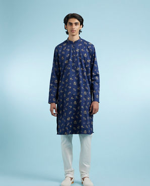 Diwas Men Festive Dark Blue Kurta for Celebration