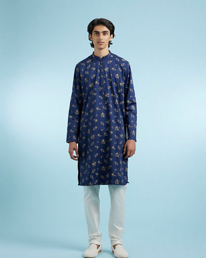 Diwas Men Festive Dark Blue Kurta for Celebration