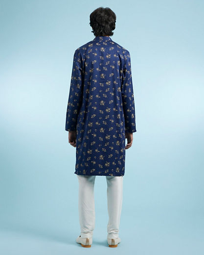 Diwas Men Festive Dark Blue Kurta for Celebration