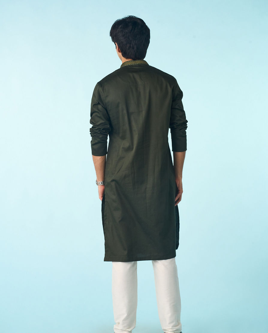 Diwas Men Olive Green Elegance Kurta
