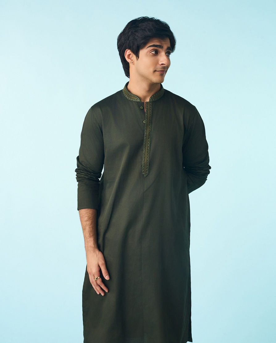 Diwas Men Olive Green Elegance Kurta