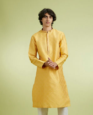 Diwas Men Yellow Art Silk Kurta