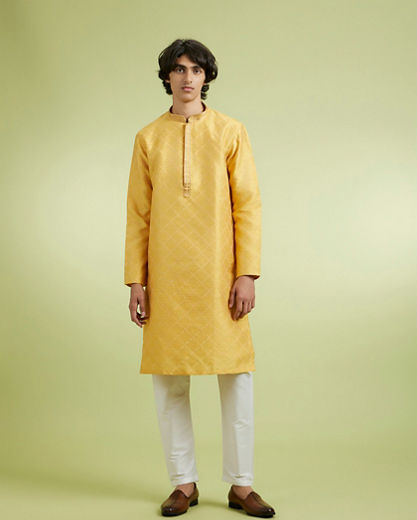Diwas Men Yellow Art Silk Kurta