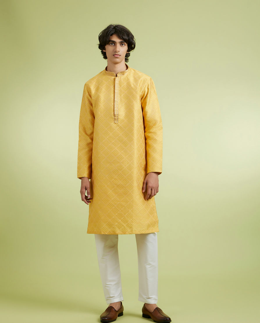 Diwas Men Yellow Art Silk Kurta