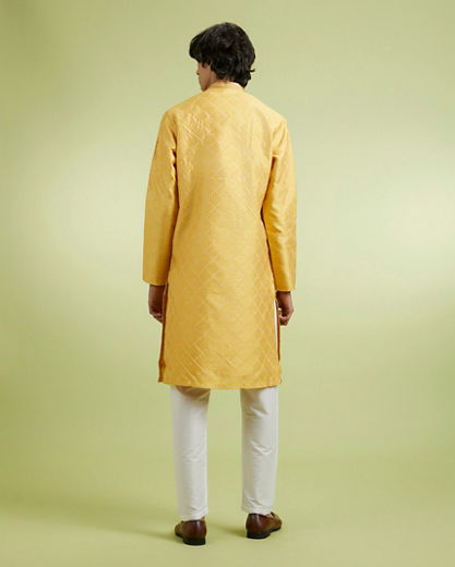 Diwas Men Yellow Art Silk Kurta