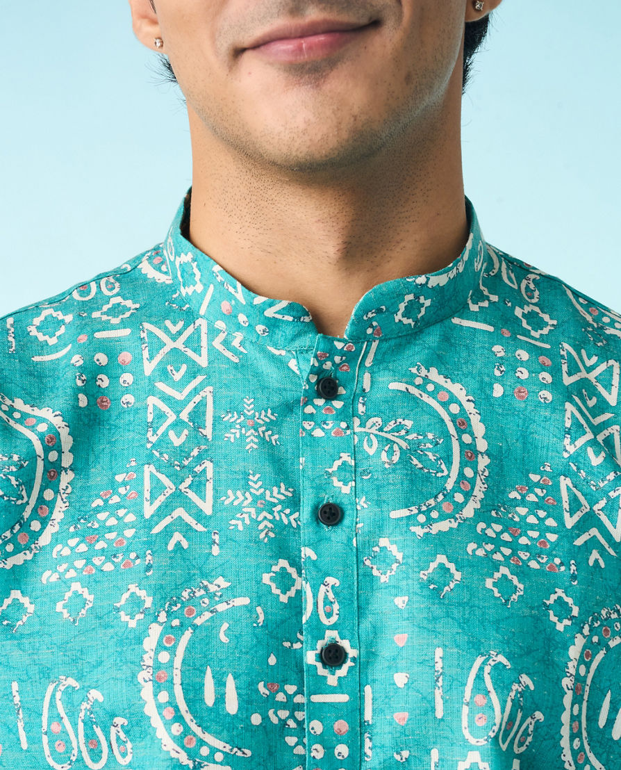 Diwas Men Teal Green Regal Kurta