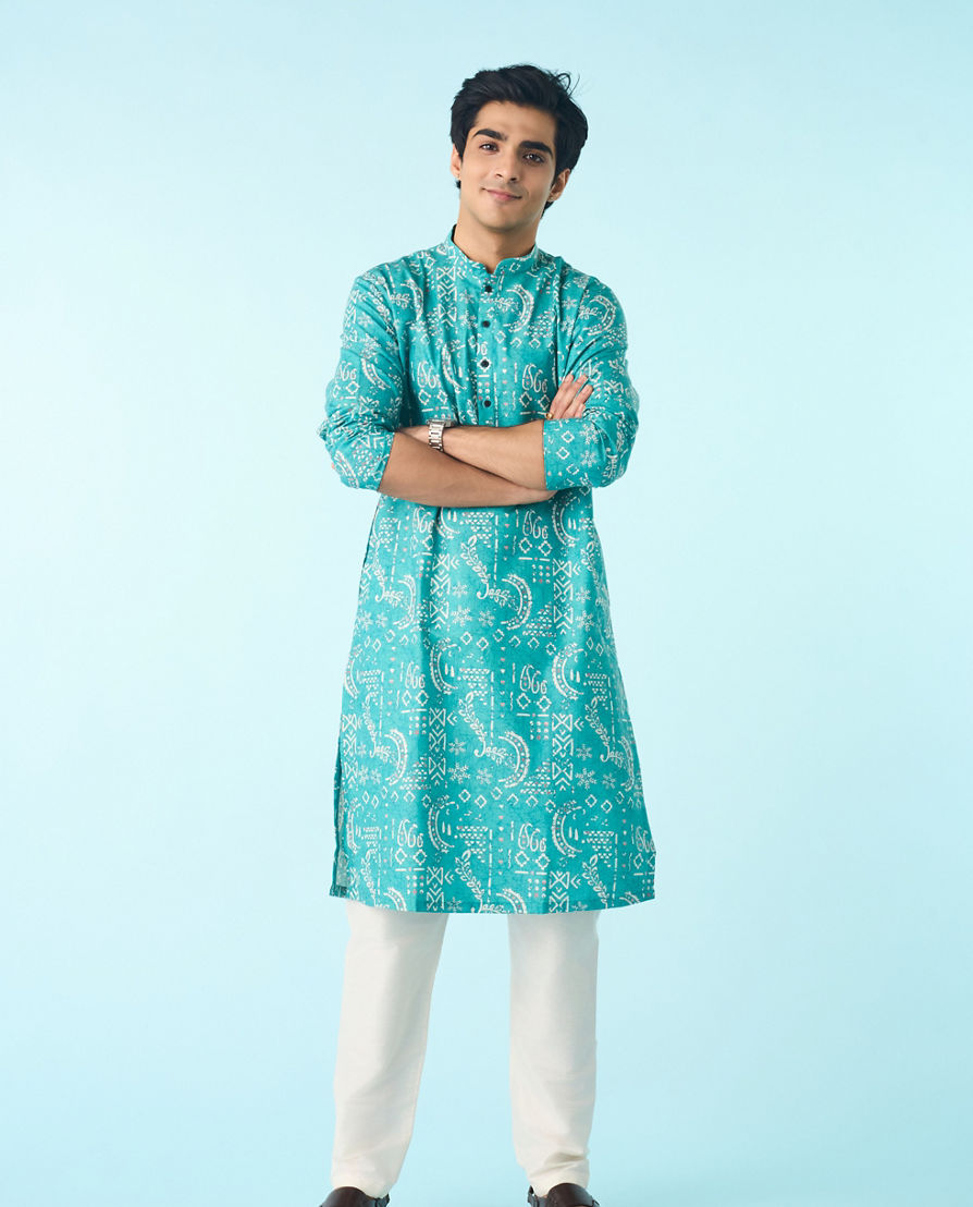 Diwas Men Teal Green Regal Kurta