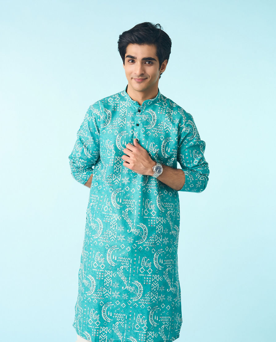 Diwas Men Teal Green Regal Kurta