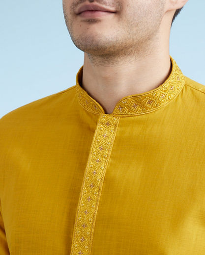 Diwas Men Vibrant Mustard Kurta