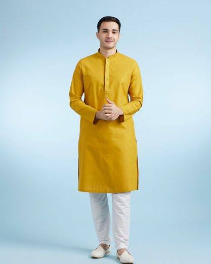 Diwas Men Vibrant Mustard Kurta
