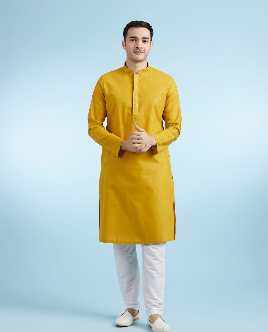Diwas Men Vibrant Mustard Kurta