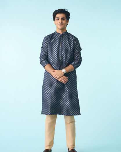 Diwas Men Dark Blue Celebration Kurta