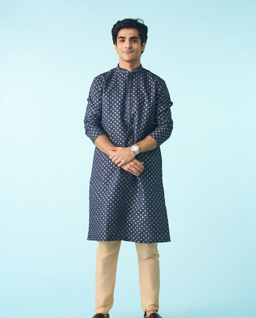 Diwas Men Dark Blue Celebration Kurta