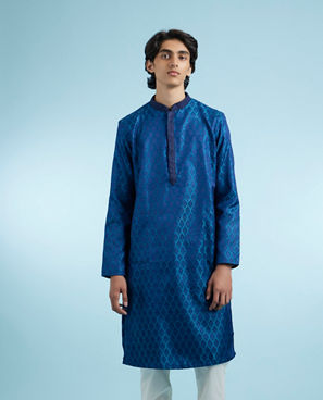 Diwas Men Teal Blue Opulence Silk Kurta